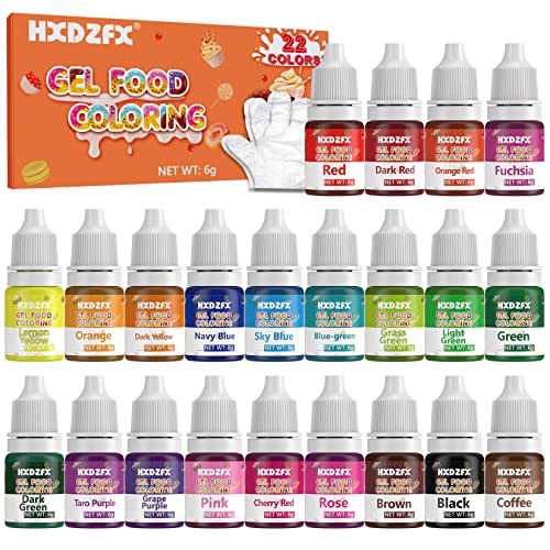 Food Colouring Gel - 22 Colours Food Dye Concentrated Liquid Cake Food Colouring Set for Cakes Decorating, Baking, Cooking, Macarons, Easter Eggs, Icing Gel Food Coloring(6g Each)