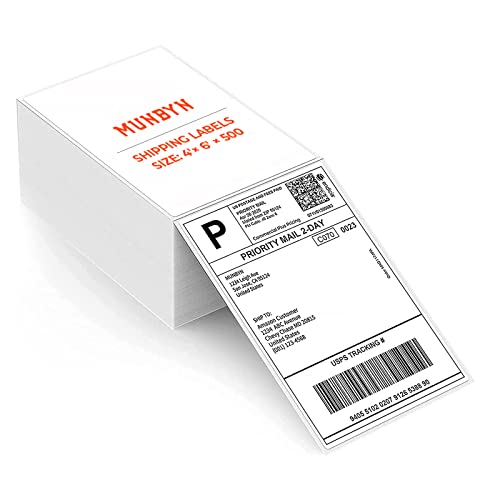 MUNBYN Thermal Labels 4x6 Fanfold for Label Printer, Compatible with Etsy, Shopify, Ebay, Amazon, Royal Mail, FedEx, UPS, Pack of 500 - Fan-fold - 500 Pics 4x6 Label Paper