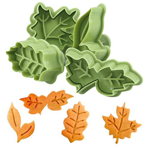 Crethink Thanksgiving&Christmas Plungers Fondant Cutters-Christmas Holly Leaves Maple Leaves Shapes Cookie Cutters Cake Decorations Mould Set Cookie Stamps for Christmas Spring Autumn. - Leaves