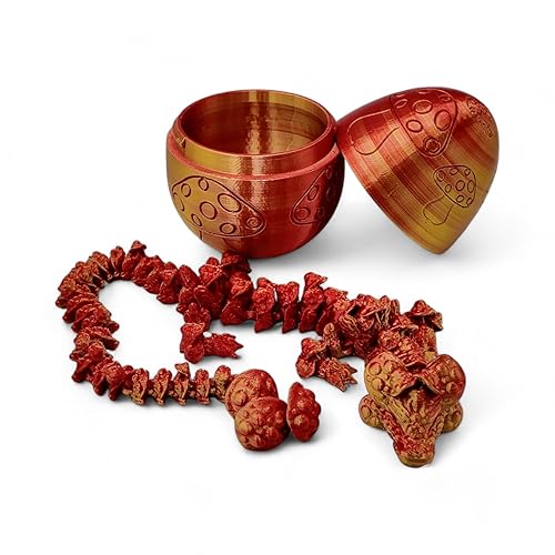 ZZ LIFE Surprise Mushroom Dragon Egg - 16" Dragons Articulating Joints - Mushroom Themed Twist Enclosure Mystery Dragon Egg, ADHD, Stress, Anxiety Relief (Red/Gold) - Red/Gold