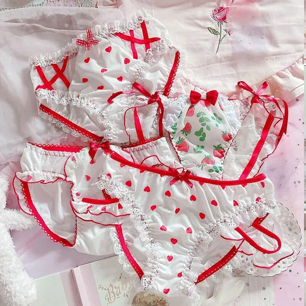 Cute and Elegant Lolita Panties in Red and White