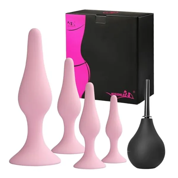 Adult Sex Toys Anal Plug,Hisionlee 5PCS Sex Anal Toys Silicone Butt Plug Training Kit for Adult Sex Toys & Games Women Male and Beginners(Pink)