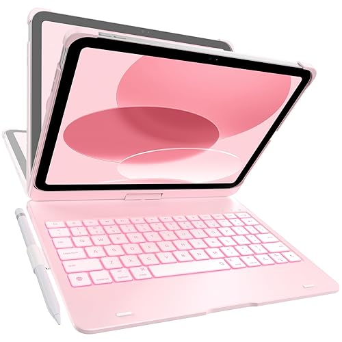 typecase Keyboard Case for iPad 11th (A16, 2025) and iPad 10th Gen (10.9", 2022) – No Trackpad, 11-Color Backlight, 360° Rotatable, 7 Use Modes, Thin & Lightweight – Llight Pink - Llight Pink