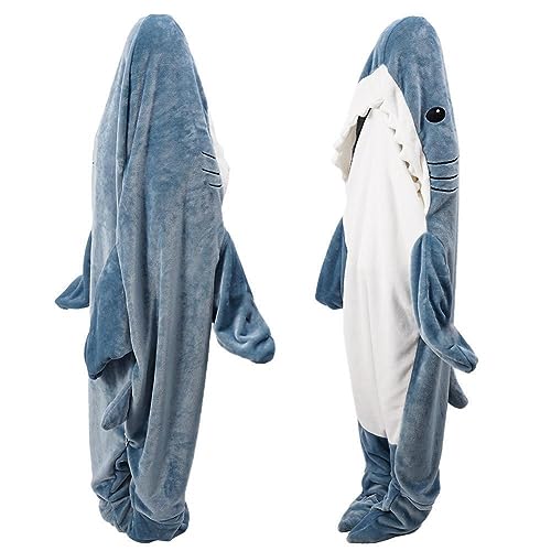 Shark Blanket Hoodie for Adults,Soft Cozy Flannel Wearable Shark Blanket with Hood,Shark Blanket Hoodie Shark Sleeping Bag - M-67inx27.5in