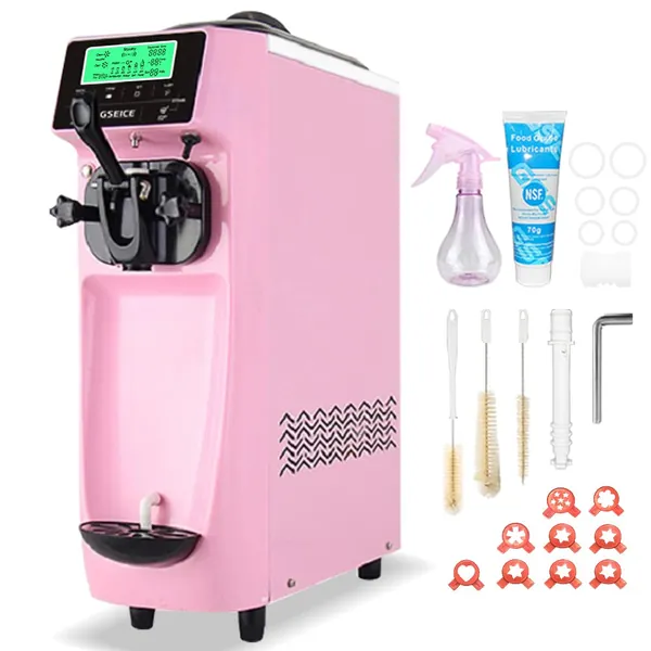 GSEICE Commercial Ice Cream Maker Machine for home,3.2 to 4.2 Gal/H Soft Serve Machine,Single Flavor Ice Cream Maker,1050W Countertop Soft Serve Ice Cream Machine With 1.6 Gal Tank,LED Panel,pink - 5Iinch Pink
