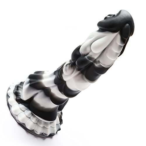 Realistic Silicone Dildo for Women: 8.2 Inch Lifelike Monster Dildo with Strong Suction Cup for G-Spot Stimulator, Soft Liquid Material Adult Sex Toys for Male and Female Anal Play - White&Black