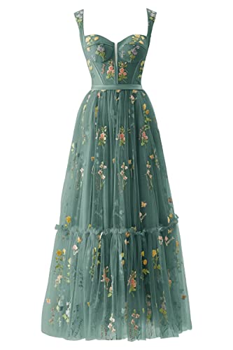 Basgute Women's Flower Embroidery Tulle Prom Dress
