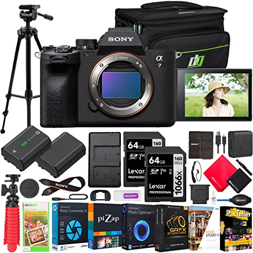 Sony a7 IV Full Frame Mirrorless 33MP Alpha Interchangeable Lens Camera Body ILCE-7M4/B Bundle with Deco Gear Photography Case + Tripod + Extra Battery, Dual Charger, Software Kit and Accessories