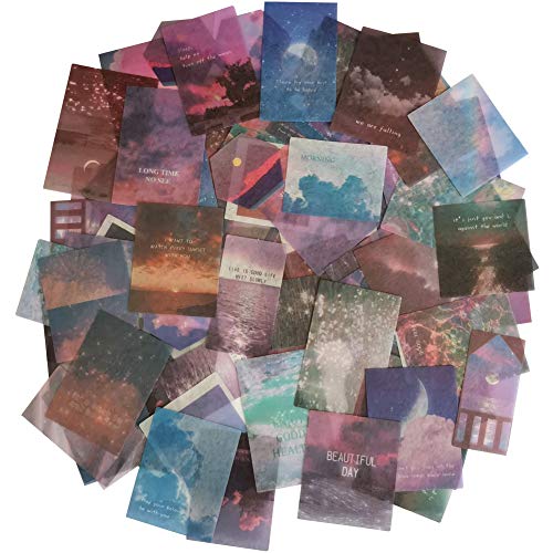 Kawaii Washi Paper Stickers Set (100 Pieces) Moon Star Starry Light Colorful Sky Cloud Sea Surface Decals for Arts and Crafts DIY Stationery Scrapbooking Journaling Planners Letters Cards - D