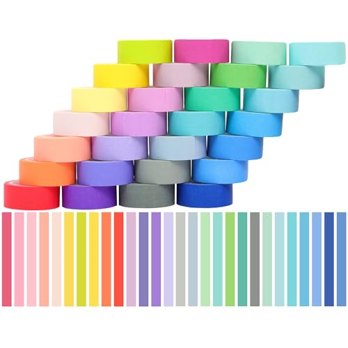 YUKUNTANG 28 Rolls Washi Masking Tape Set, 15mm 153 Yards Colorful Rainbow Pastel Decorative Colored Writable Washi Craft Tape Set for DIY Crafts Scrapbook Designs - 15mm - Solid color (153 Yards)