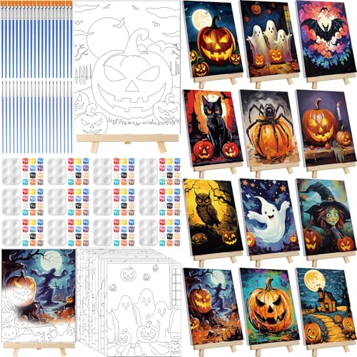 Zhanmai 12 Pack Pre Drawn Canvas for Painting Sip and Paint Kit 8" x 10" Paint Party Set Canvas Painting Pre Printed Canvases for Party Favor DIY Virtual Adult's Date Night(Halloween Pumpkin) - Halloween Pumpkin