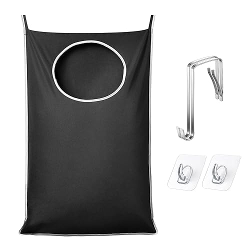 KEEPJOY XL Black Door Hanging Laundry Hamper,XL Hanging Hamper Bag with Large opening and 2 Strong Hooks for Whole Family Dirty clothes Large Size 36.5X22.5 inch Hanging Laundry bag (Black) - Black