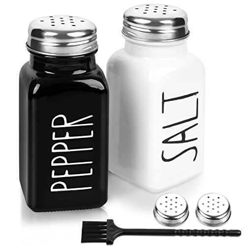 2 Pack Salt and Pepper Shakers Set, Glass Shaker with Stainless Steel Lid, Modern and Cute Farmhouse (Black and White) - black, white (medium)