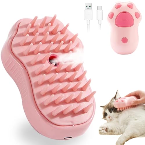Cat Steam Brush 3 in 1 Multifunctional Steamy Cat Brush Pet Dog Massage Brush Self-cleaning Brush Pet Grooming Brush Tool (b-PINK) - b-PINK