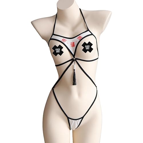 SINROYEE Japanese Lingerie Sexy Cosplay Costumes Naughty Underwear Anime One Piece Lingerie Bodysuit - White+black