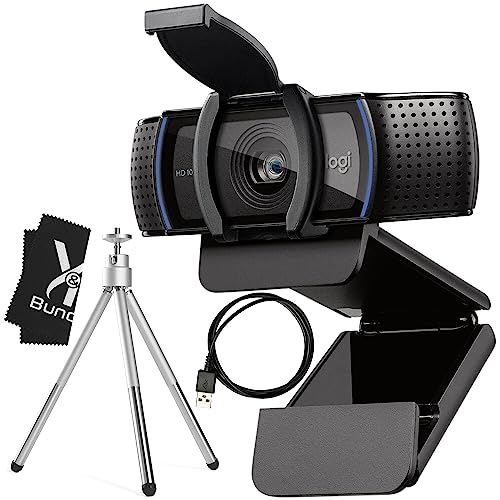 Logitech Webcam C920 HD Pro Bundle with Tripod, Privacy Shutter & Cleaning Cloth - Privacy Cover Computer Webcam Microphone - 1080p Streaming Wide Angle Video Camera - 1080P Desktop Web Camera