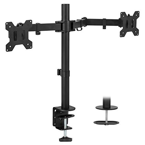 Mount-It! Dual Monitor Mount | Double Monitor Desk Stand | Two Heavy Duty Full Motion Adjustable Arms Fit 2 Computer Screens 17 19 20 21 22 24 27 Inch | VESA 75 100 | C-Clamp and Grommet Base