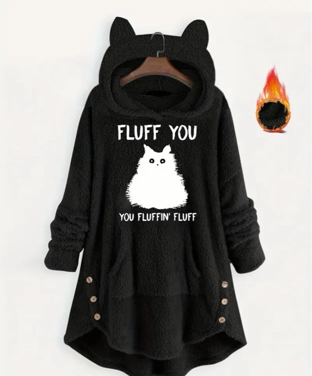 damen sweatshirt katzenprint fleece 1XL