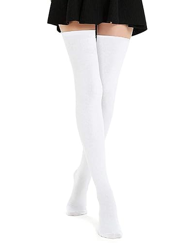DRESHOW Damen Extra Lange Socken Überknie Kniestrümpfe Overknee Strümpfe Lange Gestreifte Socken Lässige Hoch Booten Strümpfe - 1 Pair Extra Long: Pure White