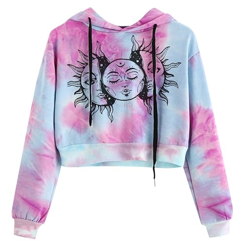 Damen Hoodie Sweatshirt Mit Kapuze Sonnengott Muster Langarm Crop Pullover Tops Mädchen Hoodie Crop Top Tie-Dye Drucken Kapuzenpullover Hoodie Pullis Teenager Sweatshirt Crop Top Sport Pullover Shirt