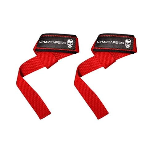 Gymreapers Lifting Wrist Straps for Weightlifting, Bodybuilding, Powerlifting, Strength Training, & Deadlifts - Padded Neoprene with 18 inch Cotton - Red