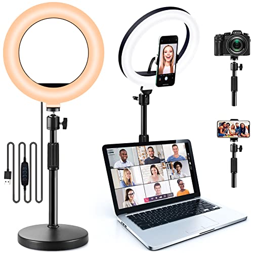 Selfie Ring Light with Stand and Phone Holder, 10'' Dimmable Desktop LED Circle for Laptop,Computer, Lighting Kit Gifts Live Streaming/Laptop Video Conference/Chat/Makeup/YouTube/Tiktok/Vlog - RIEOMN1