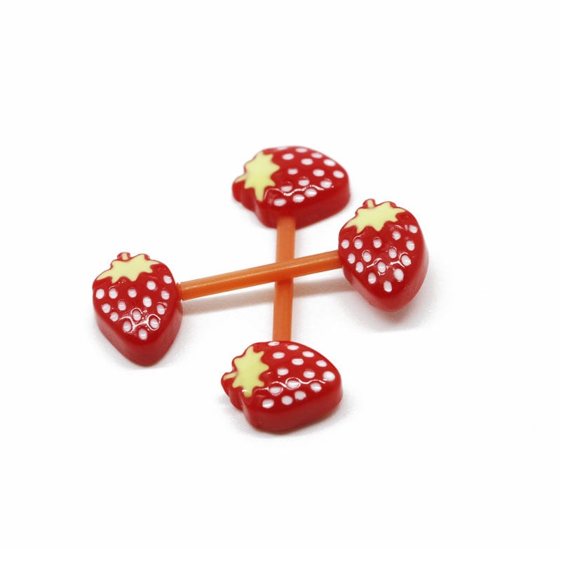 Acrylic strawberry nipple barbell - 2 nipple rings