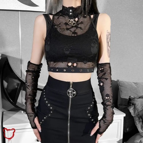 Skull Goth Set with Gloves - black / M