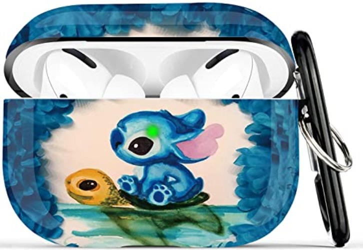 Tortoise Airpods Pro Case - Protective Hard Case Cover Skin Portable & Shockproof Women Girls with Keychain for Apple Airpods Pro Charging Case (Stitch/Turtle) - Stitch/Turtle