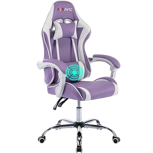 ALEAVIC Gaming Chair with Massager, Fabric Gaming Chairs for Adults, Ergonomic Gamer Chair with Adjustable Headrest and Lumbar Support, Reclining Computer Game Chair, High Back, Purple - Purple