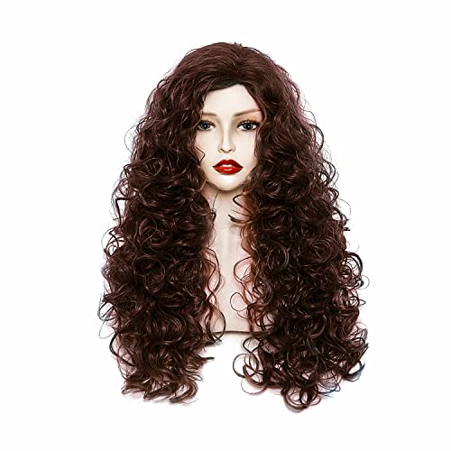 Rugelyss Long Wavy Wigs 28 Inches Natural Dark Brown Synthetic Kinky Curly Hair Wig for Women or Cosplay(dark brown) - dark brown