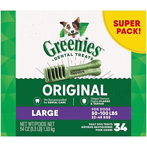 GREENIES Adult Dog Treats Original LARGE Natural Dental Care, (34 Treats) 54oz. Pack - 34 Treats - ORIGINAL LARGE