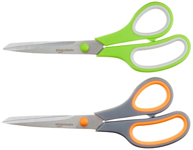 Amazon Basics Multipurpose, Comfort Grip, PVD coated, Stainless Steel Office Scissors - Pack of 2 - 2-Pack Scissors