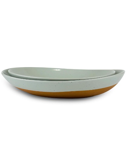 Mora Ceramic Large Serving Bowls- Set of 2 Oval Platters for Entertaining. Modern Kitchen Dishes for Dinner, Fruit, Salad, Turkey, etc. Oven, Dishwasher Safe, 55 / 35 oz, 13.5" / 11.8" - Earl Grey - XL & L Earl Grey