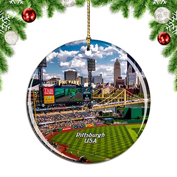 Weekino USA America PNC Park Pittsburgh Christmas Xmas Tree Ornament Decoration Hanging Pendant Decor City Travel Souvenir Collection Double Sided Porcelain 2.85 Inch