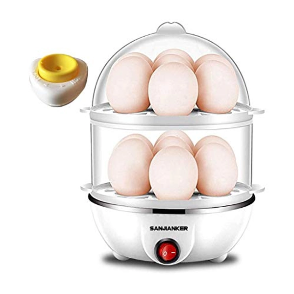 SANJIANKER XB-EC06 14 Egg Capacity Egg Cooker,350W Electric Egg Maker,Egg Steamer,Egg Boiler,Egg Cooker With Automatic Shut Off, Egg Cooker with Egg Piercer,White