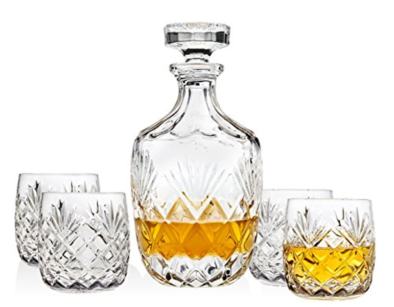 Godinger Whiskey Decanter and Glasses Set for Liquor Bourbon Scotch Vodka or Wine - Includes 4 Whisky Glasses - Berkshire Collection