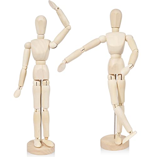 2Pcs 12'' Wood Poseable Mannequin, Artists Wooden Manikin Jointed Mannequin Art Figure Drawing Model Articulated Wood Human Model with Base Flexible Body Home Decoration Drawing Human Figure (12) - 8
