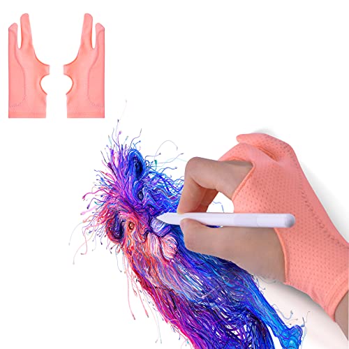 Digital Drawing Glove 2Pack, Artist Glove for Drawing Tablet with Two Fingers for Paper Sketching, iPad Graphics Tablet, Universal for Left and Right Hand-(Smudge, Guard-Pink)