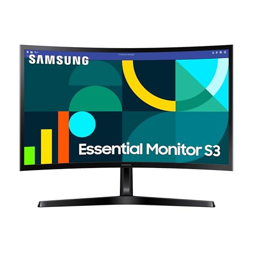 SAMSUNG 24" Essential S3 (S36GD) Series FHD 1800R Curved Computer Monitor, 100Hz, Game Mode, Advanced Eye Comfort, HDMI and D-sub Ports, LS24D366GANXZA, 2024 - 24-Inch - 100Hz - HDMI/VGA