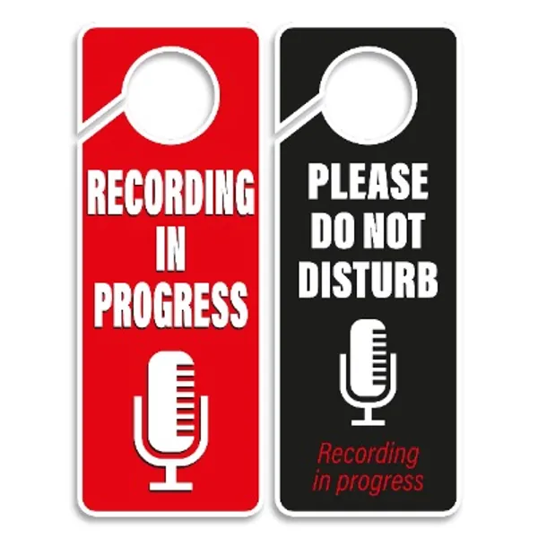 Recording in Progress - Please Do Not Disturb Sign, Door Knob Hanger 2 Pack, Double Sided, Ideal for Using in Any Room.