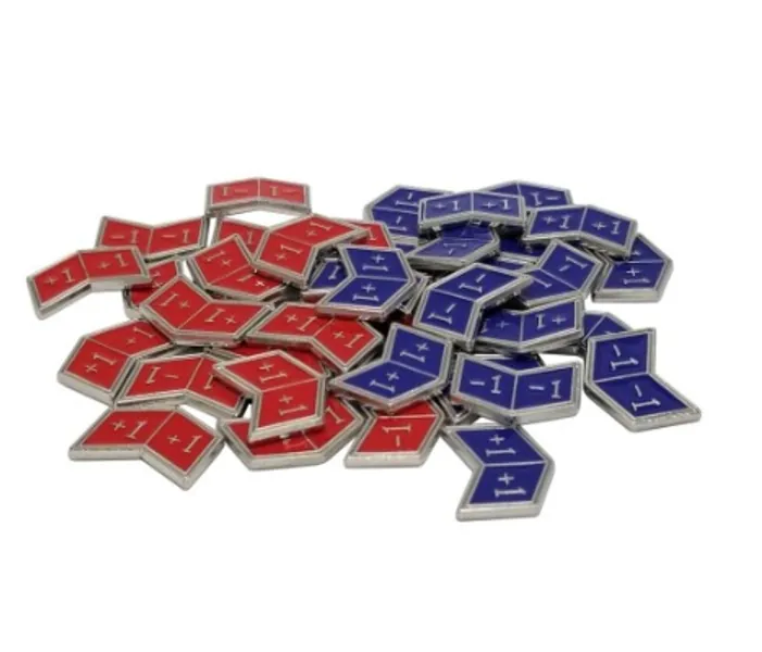 Set of 40 Metal Buff Counters, Token, Creature Stats or Loyalty, Double Sided +1/+1 and -1/-1 for CCG, MTG Magic: The Gathering, 20 Blue and 20 Red Enamel (Izzet)