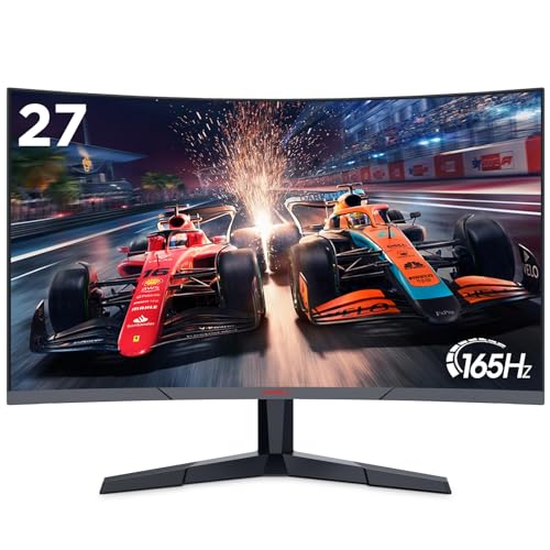 KOORUI Curved 27 Inch Gaming Monitor, Full HD 1080p R1800 165Hz VA Computer Monitor, 90% DCI-P3, Built-in Adaptive Sync, 1 x Display Port 1.2 & 2 x HDMI 1.4, Eye Care, VESA Compatible, Black 27E6C - 27in 165Hz - 27E6C