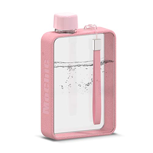 Mochic 13oz Flat Portable Travel Mug Handbag Slim Cold Flask | BPA Free A5 Water Bottle Tritan Plastic | Sports, Camping, Gym, Fitness, Outdoor - Leak Proof. 380ml (Pink)