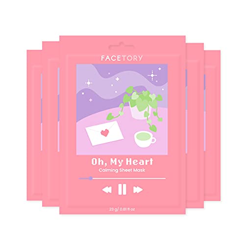 FACETORY Oh My Heart Sheet Mask with Heartleaf Extract - Soft, Form-Fitting Face Mask, For Acne-Prone Skin - Calming, Hydrating, and Soothing (Pack of 5) - Pack of 5 - Oh My Heart (5)