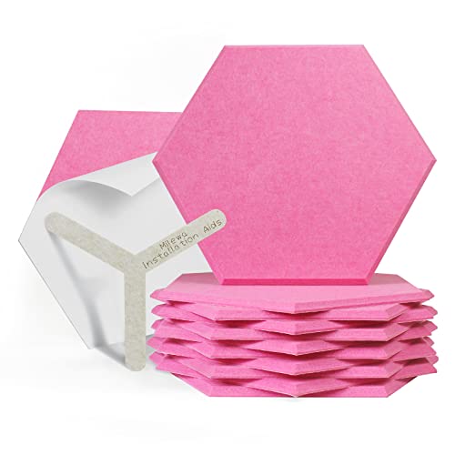 Milewa Acoustic Panels 12 Pack Sound Proof Foam Panels With Triangle Sticking Tool, 14"×12"×0.4" Hexagon Soundproof Wall Panels, Foam Panels Soundproofing, High-Density Sound Proof Padding（Pink）… - Pink