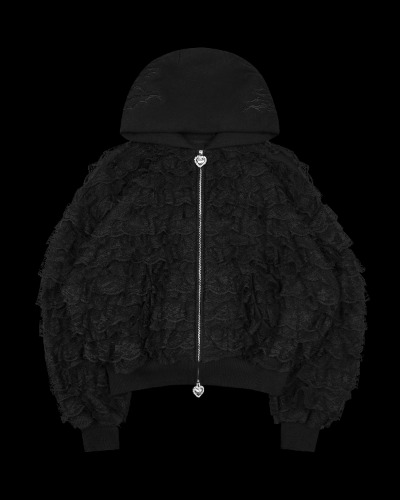 BAD ROMANCE RUFFLE ZIP HOODIE BLACK | S/M