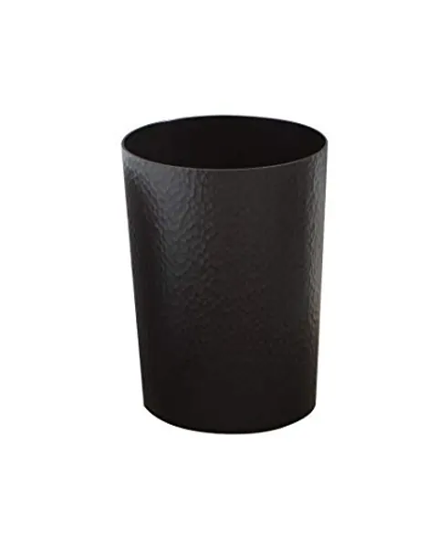 Bath Bliss Hammered Design Waste Bin | 1 Pack | Round Open Top | 10 Liter | Bathroom Trash Can | Kitchen | Office | Bedroom | Textured Plastic | Wastebasket | Black