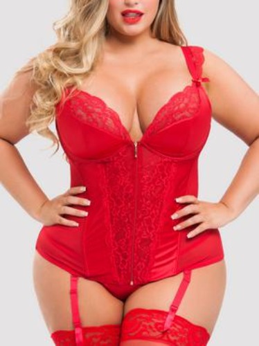 Lovehoney Plus Size Treasure Me Red Push-Up Basque Set