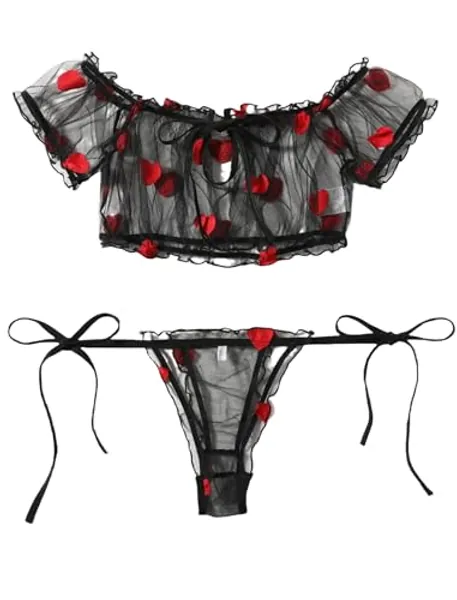 Avidlove Bra and Panty Set Ruffle Lingerie Set Mesh Babydoll Chemise